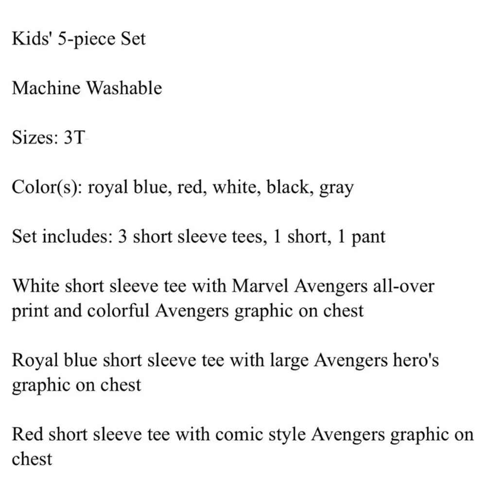 Marvel - Kids Avengers Kids Clothing Set (5-piece)